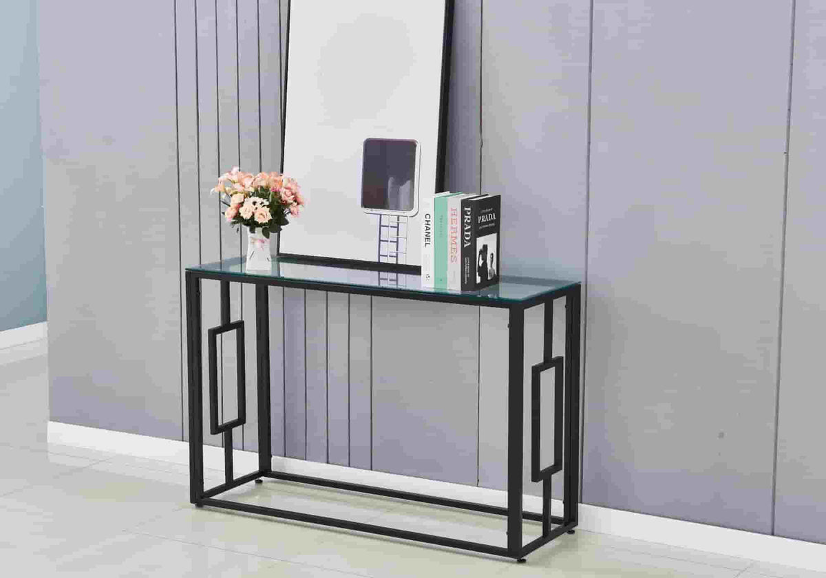 Console noire verre trempé pour le salon | Zelix