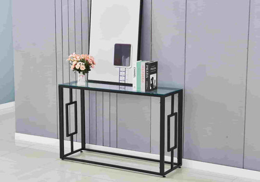 Console noire verre trempé pour le salon | Zelix