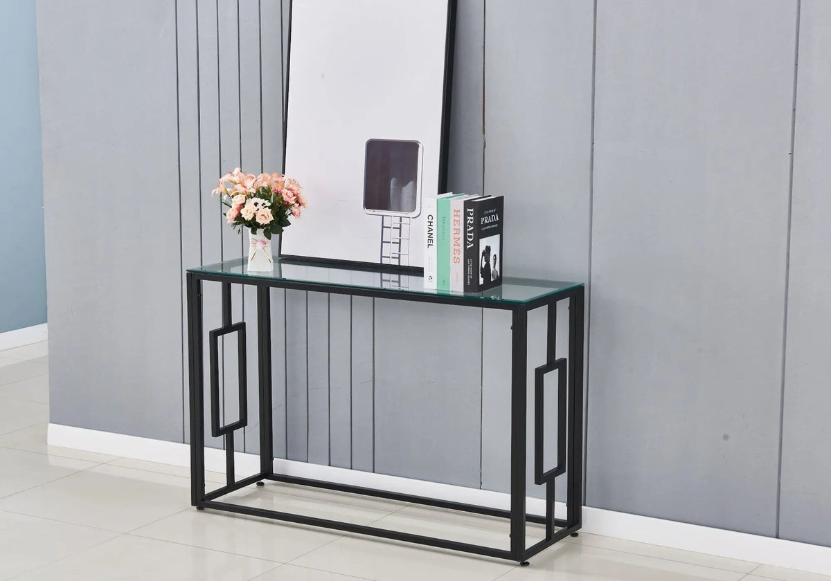 Console noire verre trempé pour le salon | Zelix