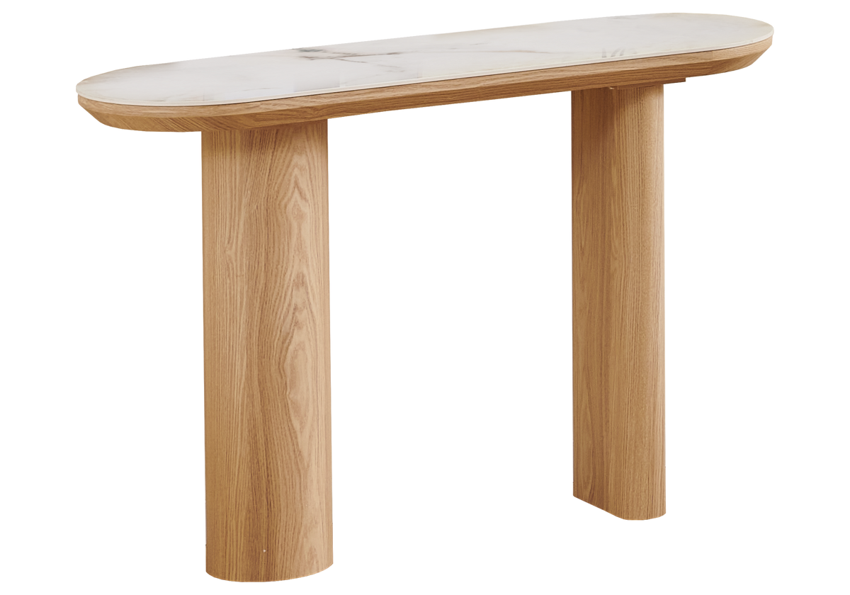 Console d'entrée design marbre beige et bois | Zelix