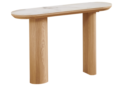 Console d'entrée design marbre beige et bois | Zelix