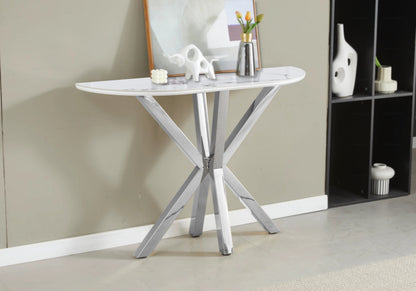 Console demi-lune céramique effet marbre argent | Zenix
