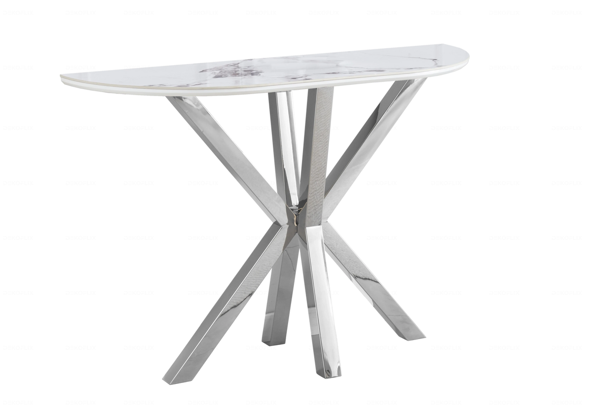 Console demi-lune céramique effet marbre argent | Zenix
