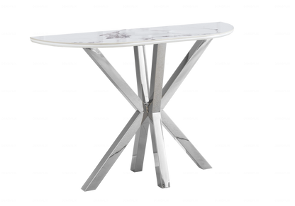 Console demi-lune céramique effet marbre argent | Zenix