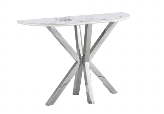Console demi-lune céramique effet marbre argent | Zenix