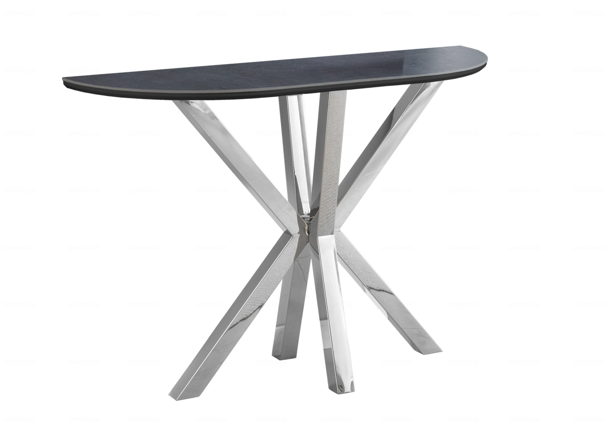 Console demi-lune en céramique effet pierre | Zenix
