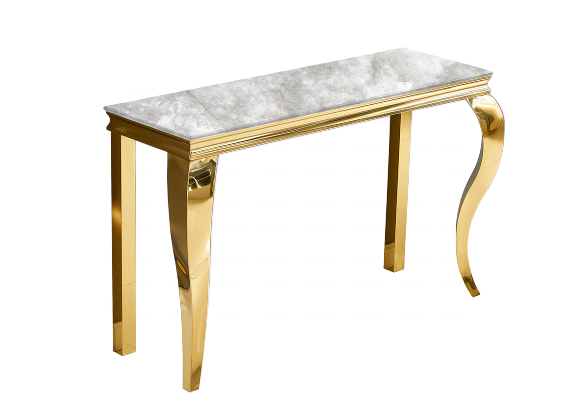 Console d'entrée design effet marbre beige et or | Halo
