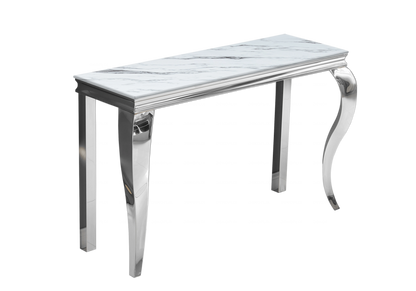 Console d'entrée design marbre blanc et acier | Halo