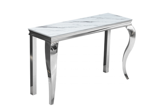 Console d'entrée design marbre blanc et acier | Halo