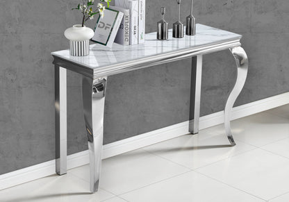 Console d'entrée design marbre blanc et acier | Halo