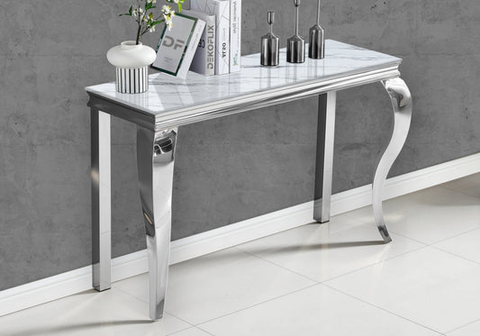 Console d'entrée design marbre blanc et acier | Halo