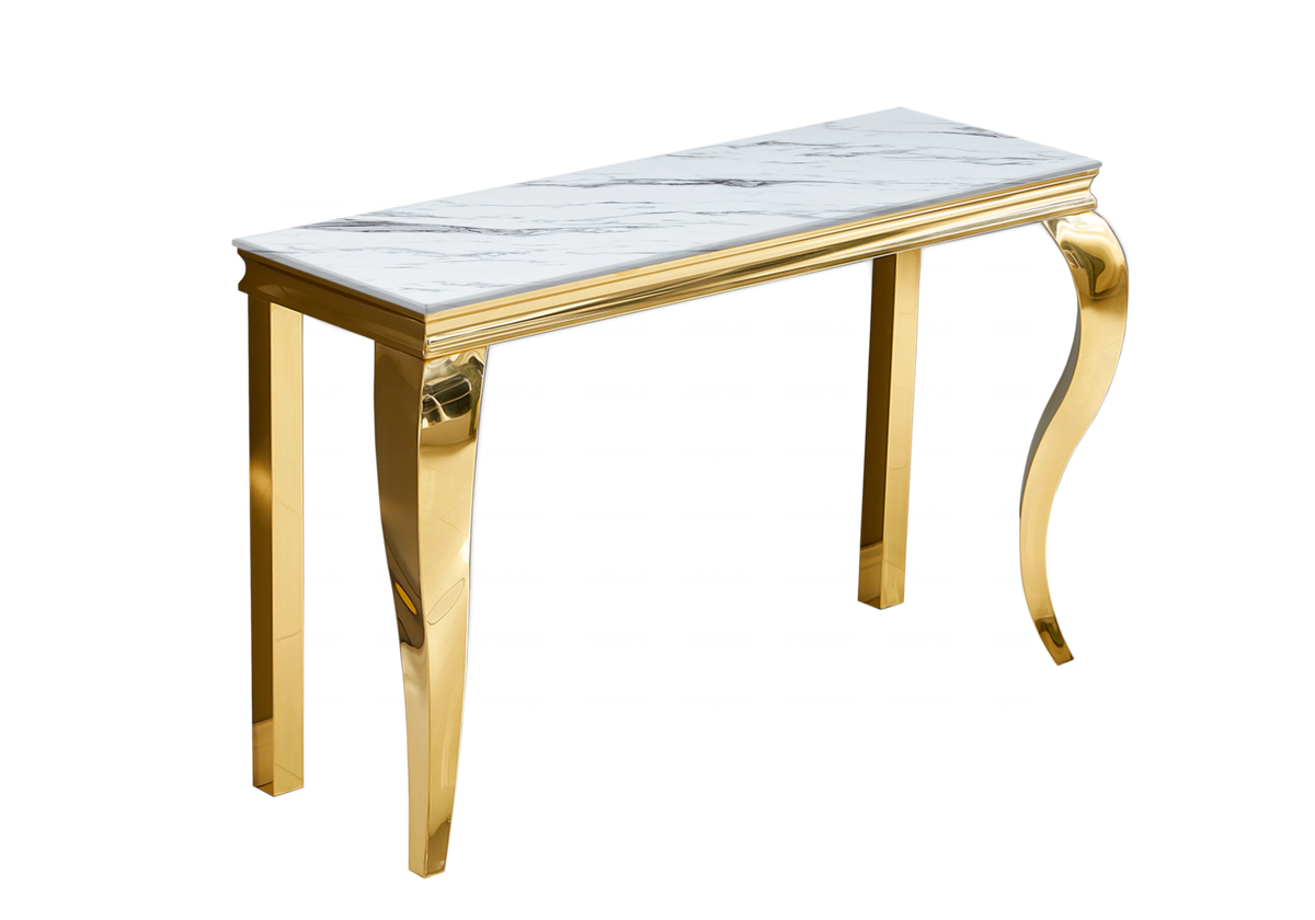 Console d'entrée design marbre blanc et or | Halo