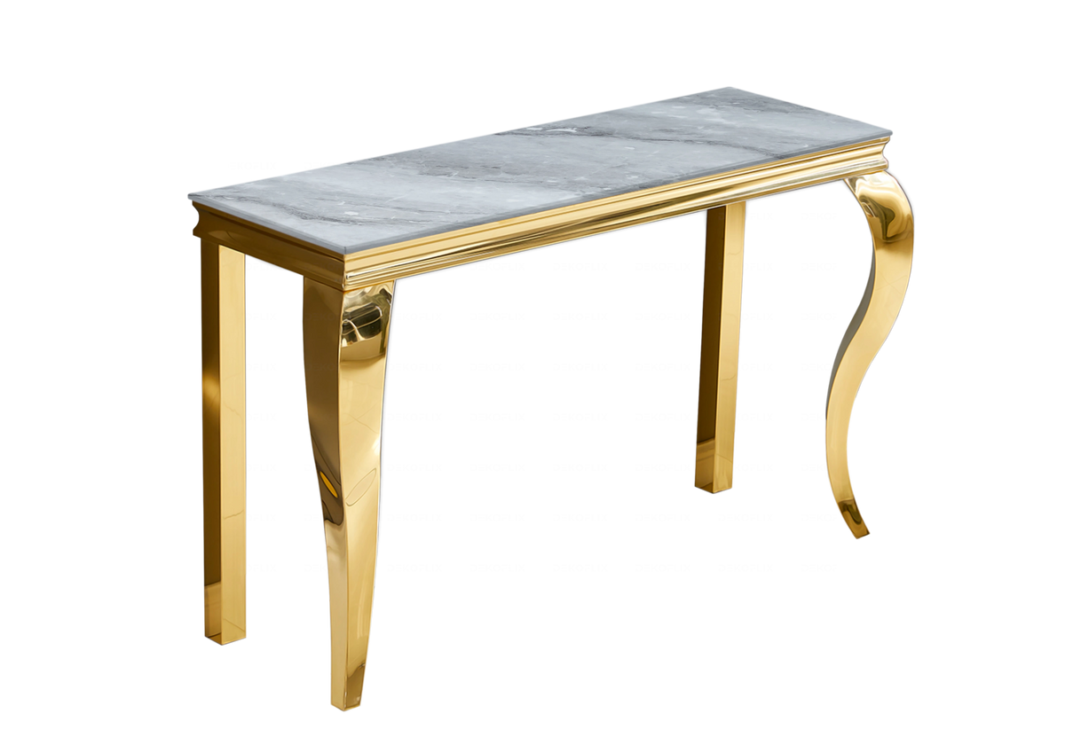 Console d'entrée design marbre gris et acier doré | Halo
