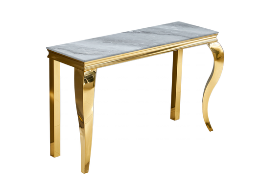 Console d'entrée design marbre gris et acier doré | Halo