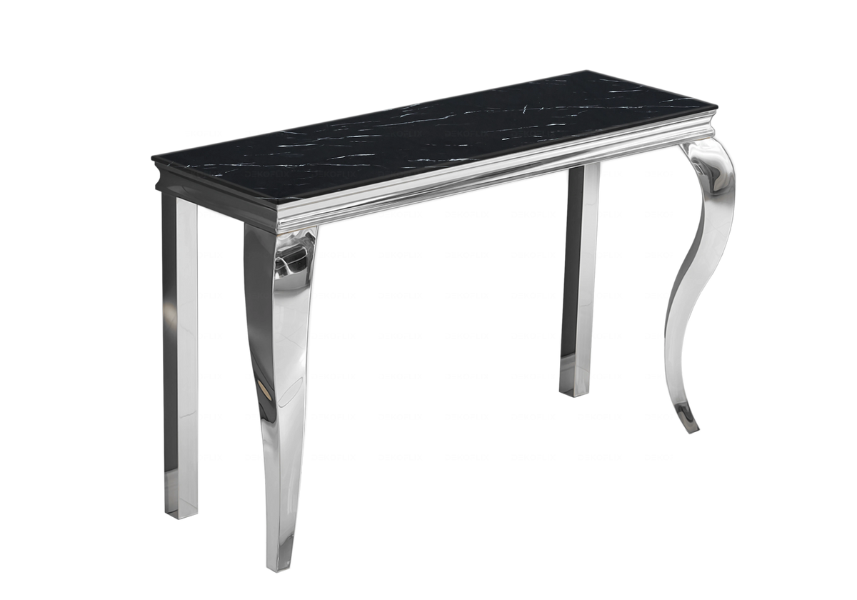 Console d'entrée design marbre noir et argent | Halo