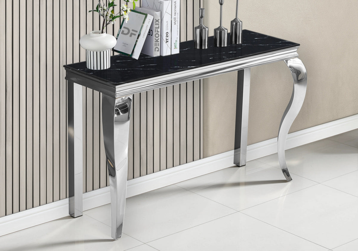 Console d'entrée design marbre noir et argent | Halo