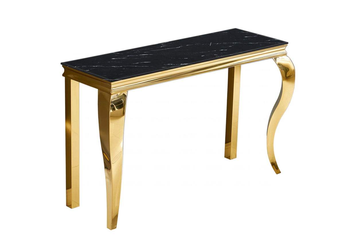 Console d'entrée design marbre noir et acier or | Halo