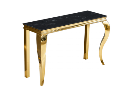 Console d'entrée design marbre noir et acier or | Halo