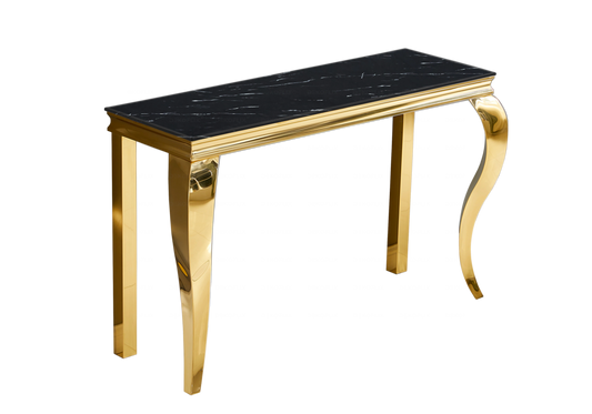 Console d'entrée design marbre noir et acier or | Halo