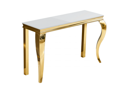 Console d'entrée design verre blanc et acier doré | Halo