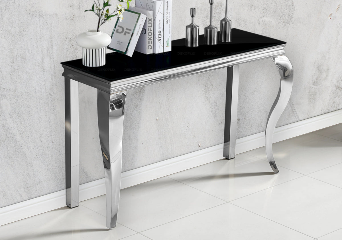 Console d'entrée design verre noir et argent | Halo