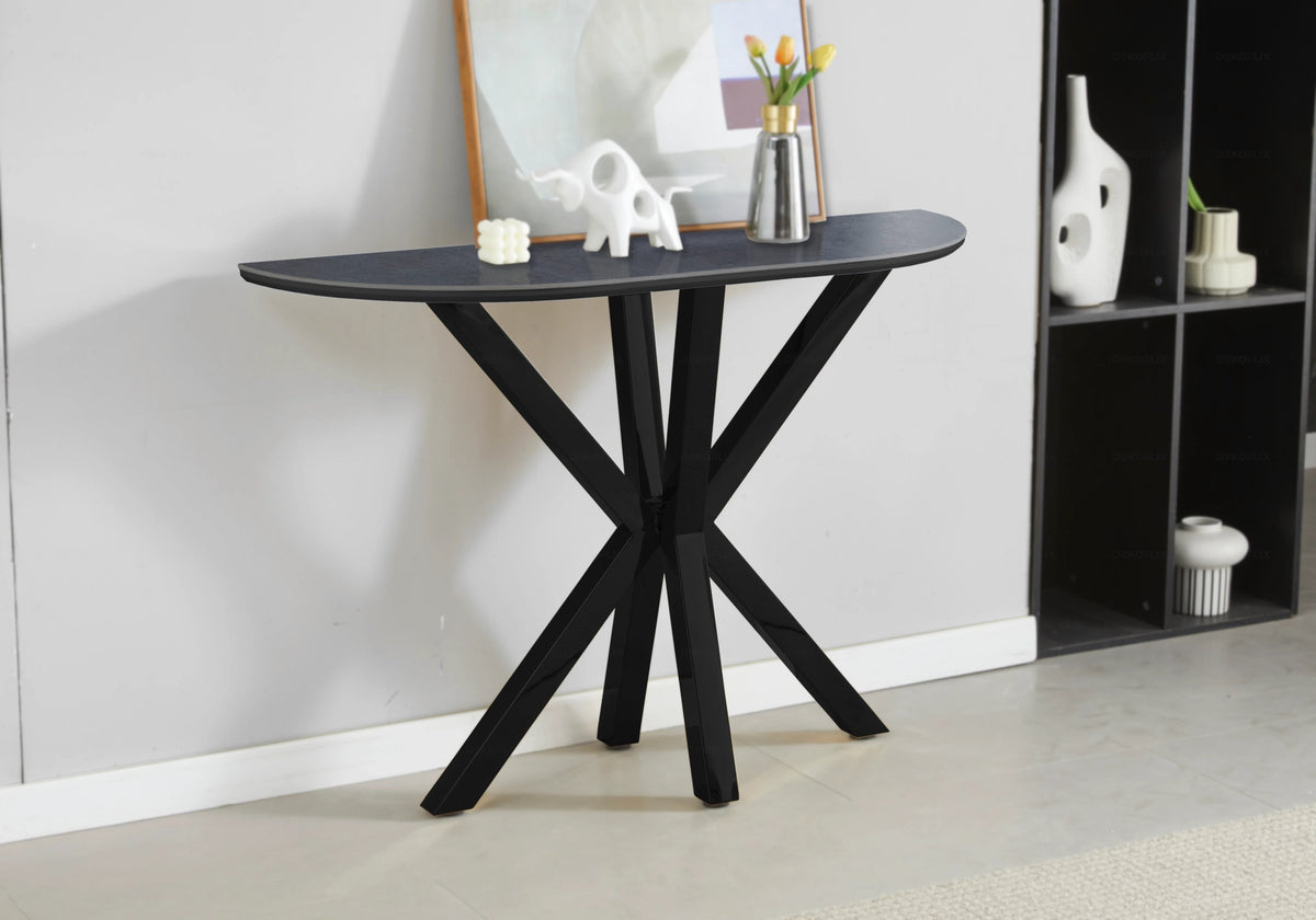 Console demi-lune en céramique effet pierre noire | Zenix