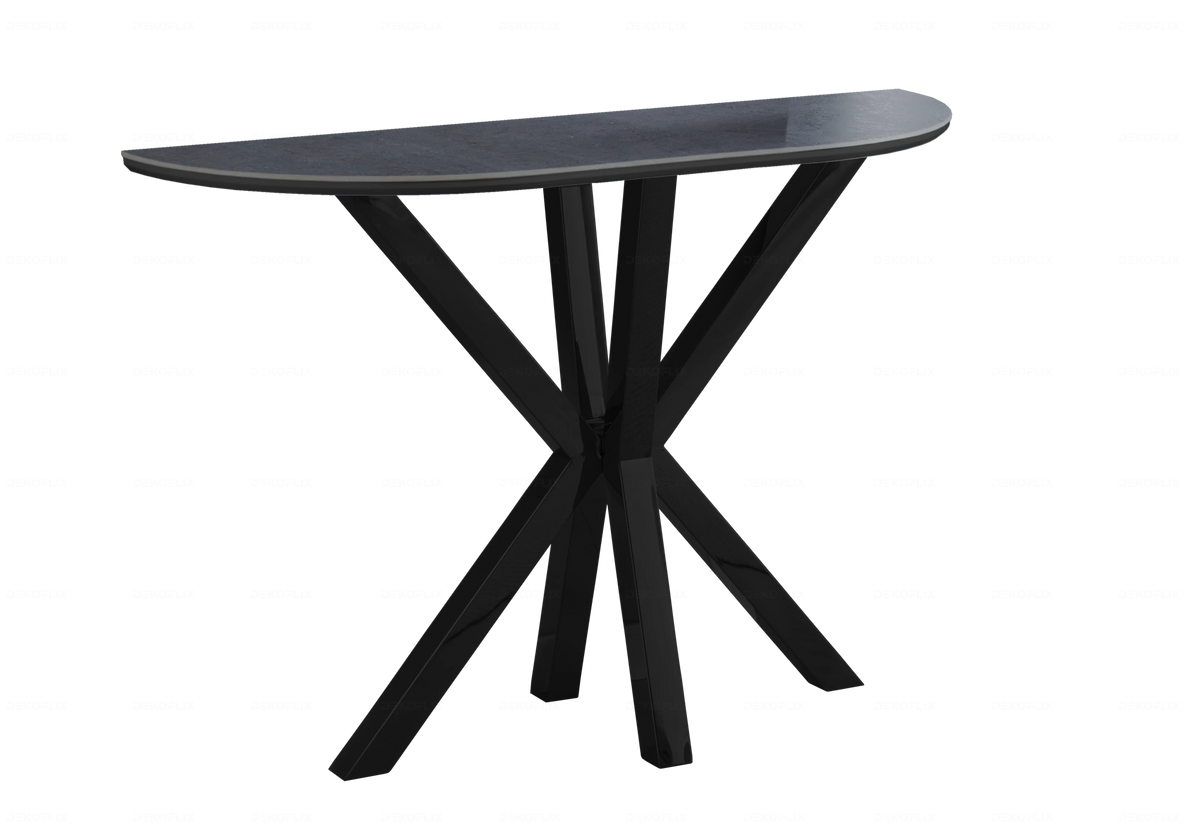 Console demi-lune en céramique effet pierre noire | Zenix