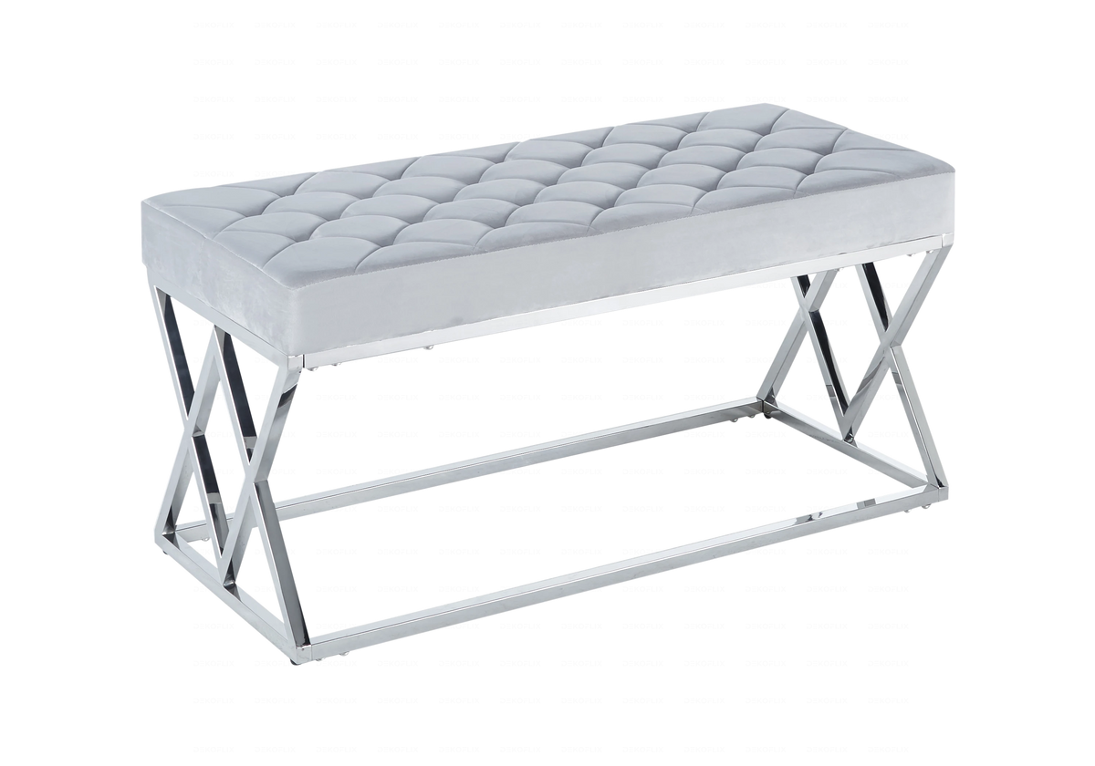 Banc capitonné en gris et acier chromé | Vexta