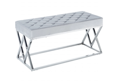 Banc capitonné en gris et acier chromé | Vexta