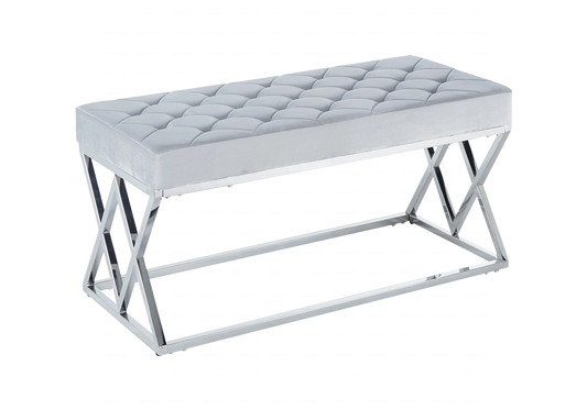 Banc capitonné en gris et acier chromé | Vexta
