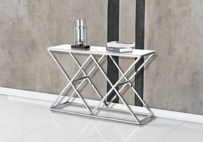 Console d'entrée effet marbre blanc et pied argent | Vexta