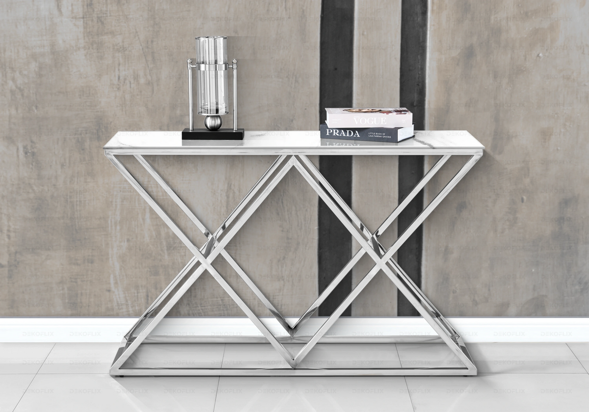 Console d'entrée effet marbre blanc et pied argent | Vexta