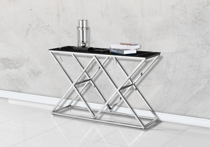 Console d'entrée effet marbre noir et pied argent | Vexta