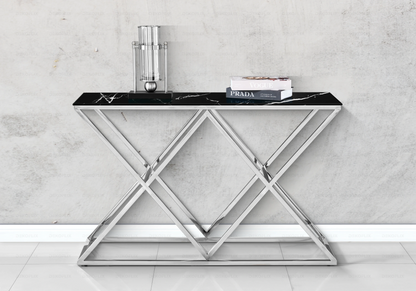 Console d'entrée effet marbre noir et pied argent | Vexta