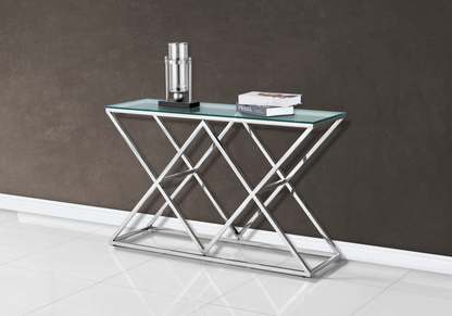 Console d'entrée design verre et pied argent | Vexta