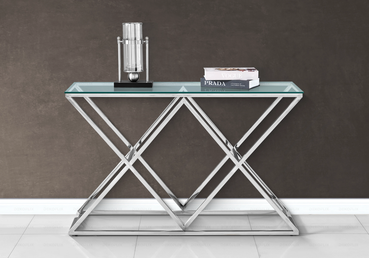 Console d'entrée design verre et pied argent | Vexta