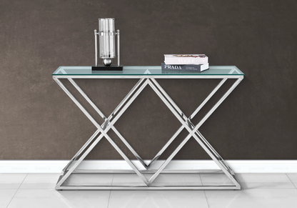 Console d'entrée design verre et pied argent | Vexta