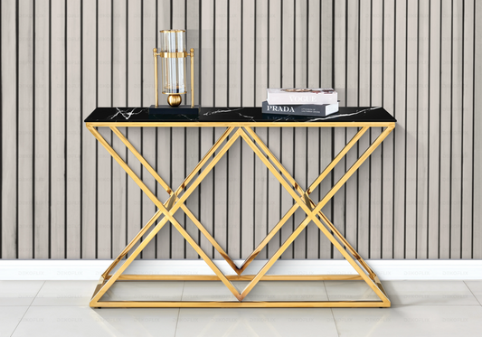 Console d'entrée effet marbre noir et pied doré | Vexta