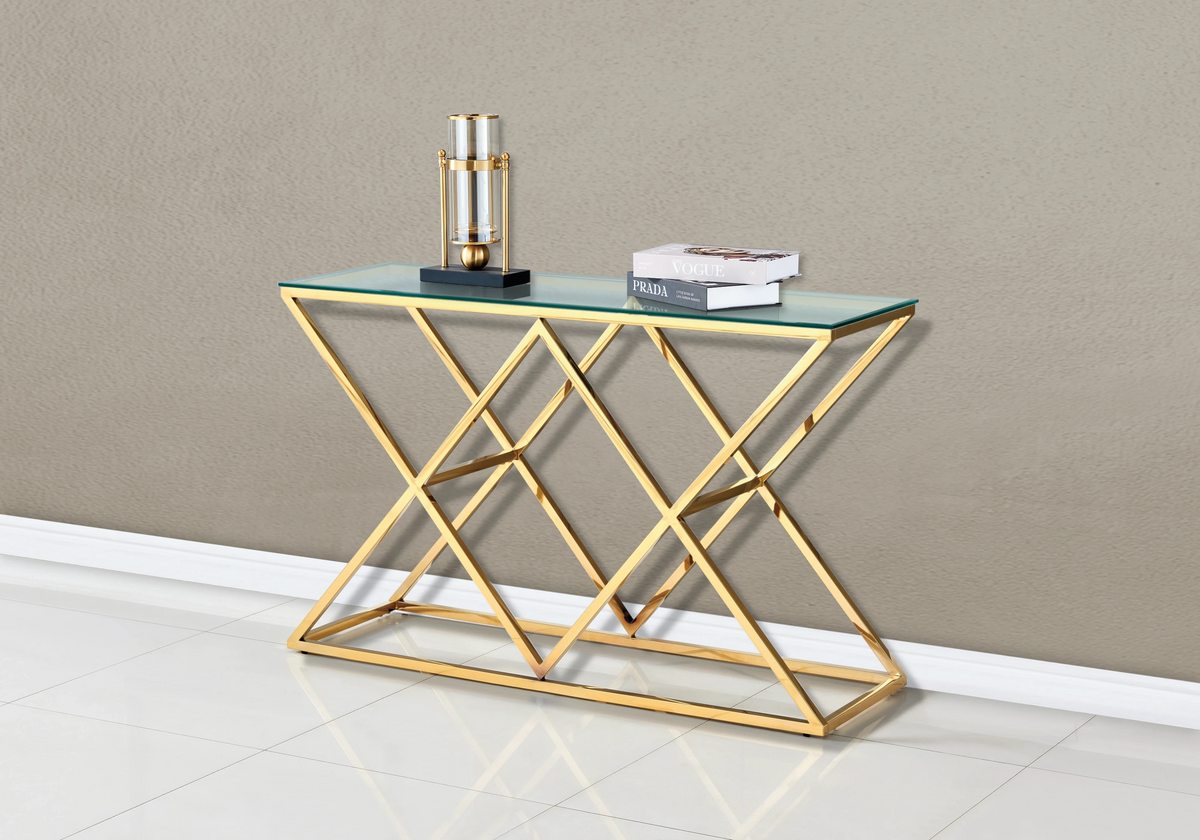 Console d'entrée design verre et acier doré | Vexta