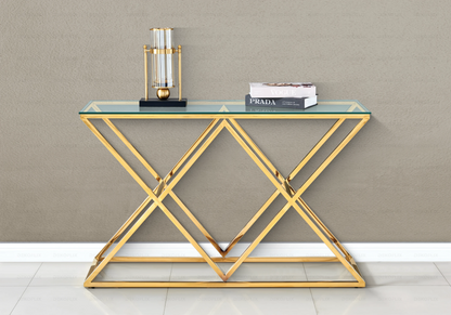 Console d'entrée design verre et acier doré | Vexta