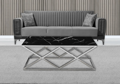Table basse effet marbre noir et pieds argent | Vexta