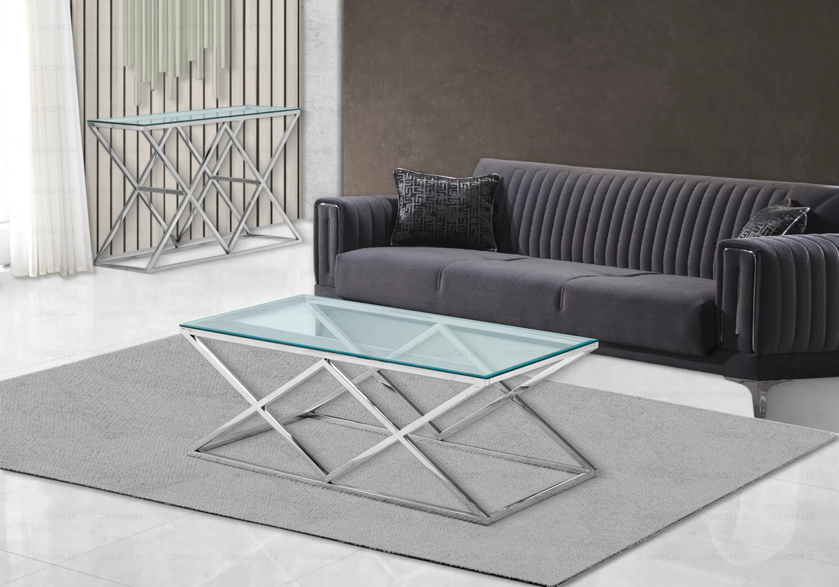 Console d'entrée design verre et pied argent | Vexta