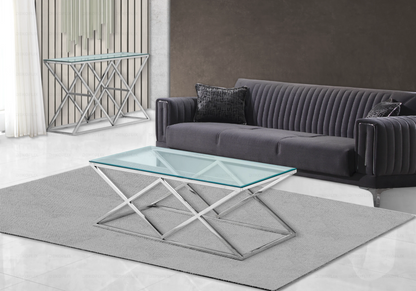 Console d'entrée design verre et pied argent | Vexta
