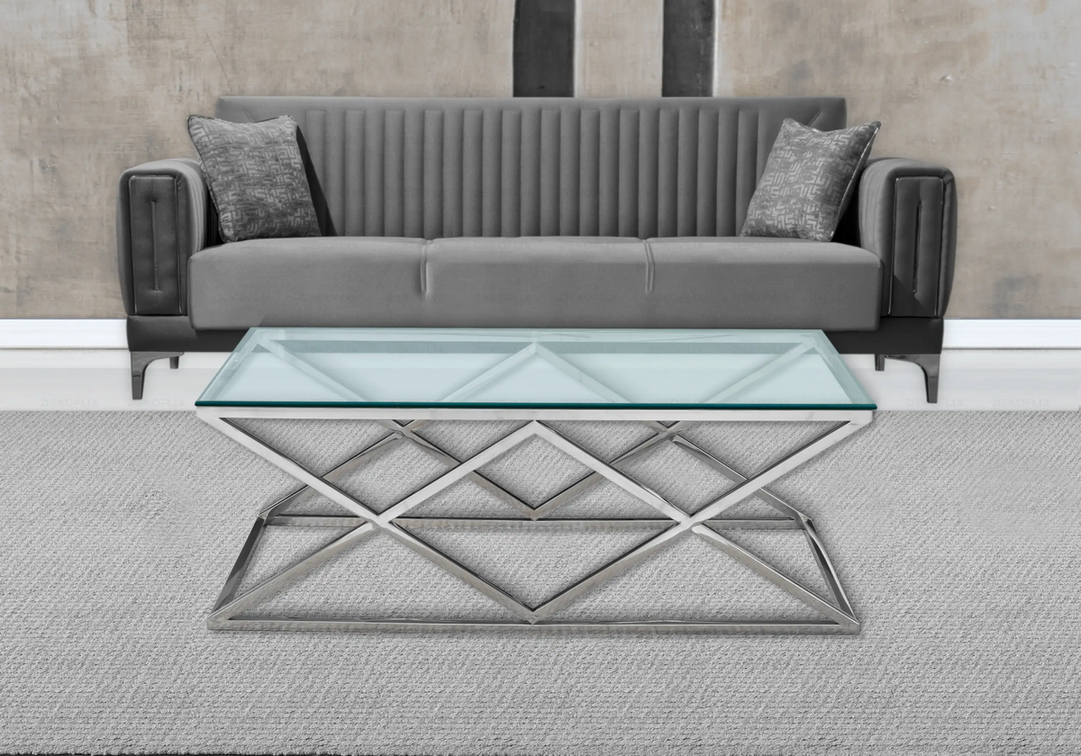 Table basse verre transparent et acier argent | Vexta