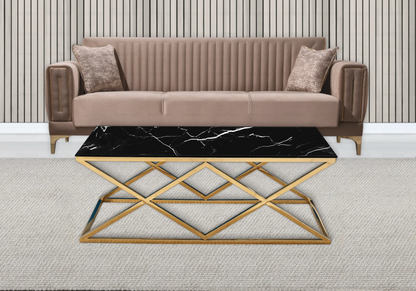 Table basse effet marbre noir et pied doré | Vexta