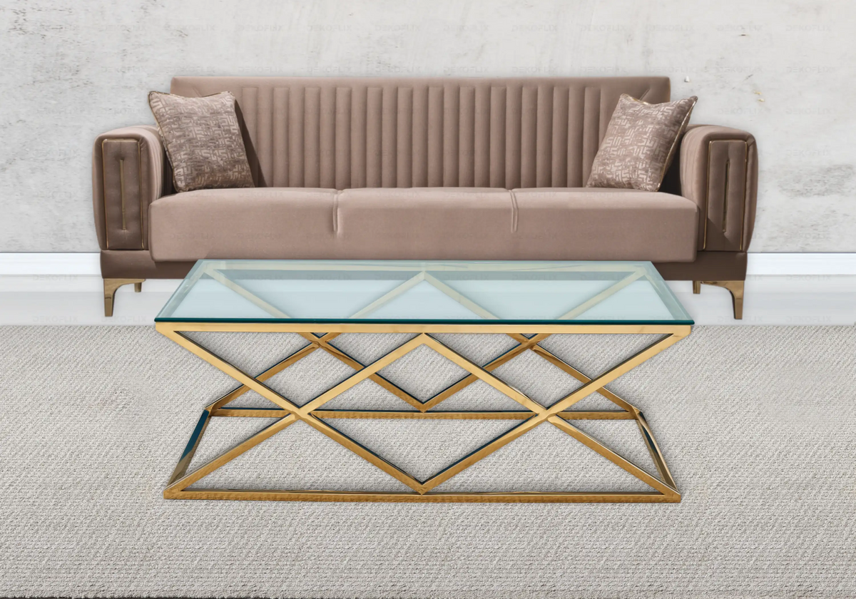 Table basse verre transparent et pied doré | Vexta
