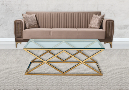 Table basse verre transparent et pied doré | Vexta