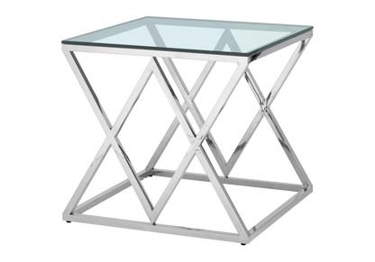 Bout de canapé design verre et acier argenté | Vexta