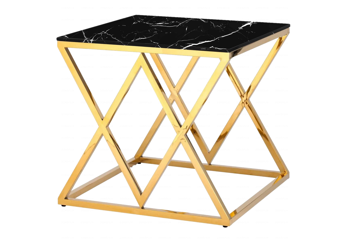 Bout de canapé design marbre noir et acier doré | Vexta