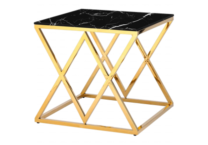 Bout de canapé design marbre noir et acier doré | Vexta